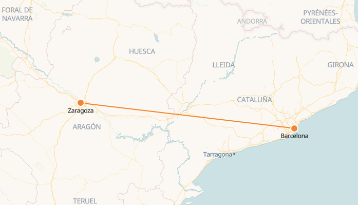 Zaragoza to Barcelona Train Map